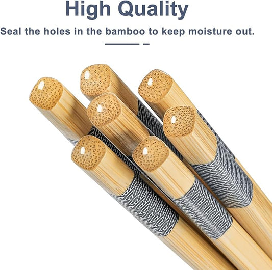 10Pairs Bamboo Chopsticks Reusable | Dishwasher Safe | Non slip | Chinese -(9.45in)