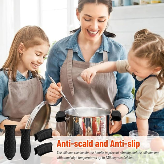 4 Pack Silicone Hot Handle Holder Cover Cast Iron Handle Cover Silicone Pot Holders Heat Resistant Assist Pan Handle Sleeve Non-Slip Pot Handle Covers for Cast Iron Skillet Metal Pan