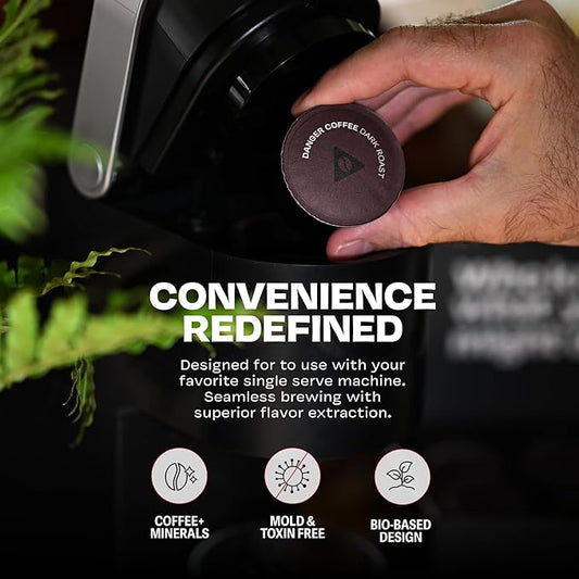 Danger Coffee by Dave Asprey, Remineralized, Mold Free & Lab Tested Compostable Pods | Dark Roast 12 Pods