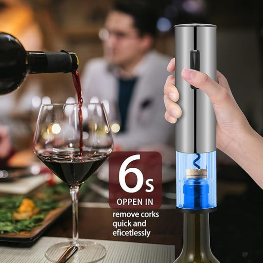 Electric Wine Bottle Opener Set- Silver, Automatic Wine Bottle Opener with Led Light, Rechargeable Corkscrew Kit with Aerator,Foil Cutter,Stoppers