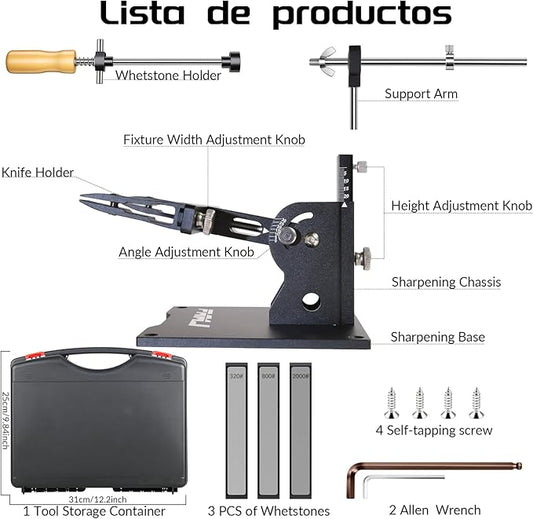 Adjustable Knife Sharpening Kit - Diamond Stones from Repair (320) to Polish (2000) for Dull Blades | Angle Guide for Chef, Hunting, Pocket Knives