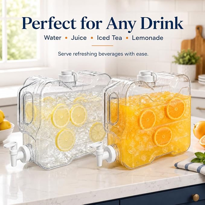 Fridge Water Dispenser with Leak-Proof Spigot, Reusable Refrigerator Drink Dispenser with Handle, Water Jug Beverage Container for Iced Tea, Juice, Lemonade, Party and Daily Use (1, 2 Gallon)