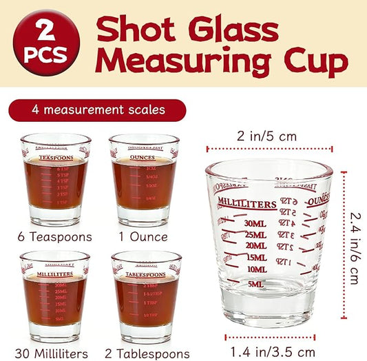 2 Pack High Borosilicate Shot Glass Measuring Cup,Espresso Shot Heavy Glass,Thick Base Liquid Measuring Cup 26-Incremental Measurement 1 OZ,2 TBS,6 TSP,30 ML