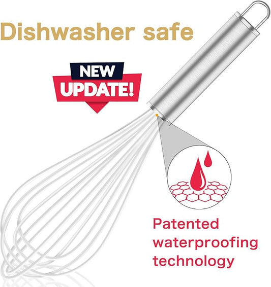 White Silicone Whisk, Professional Whisks For Cooking Non-Scratch, Stainless Steel & Silicone Wisk, Plastic Rubber Whisk Tool For Nonstick Cookware Pans, BPA free, Silicon Wisks Set of 3