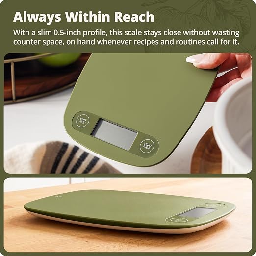 Greater Goods Food Scale – Digital Kitchen Scale, 1g Precision, Easy-Tare & Quick Conversion, Slim Compact Design, Durable & Portable | Ideal for Cooking, Baking & Meal Prep (Moss Green)