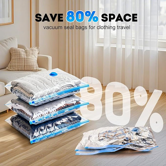 Mapambo Vacuum Seal Bags for Clothing Travel with Electric Pump, 12 Pack Vacuum Bags in 3 Combo sizes, Space Saver Vacuum Storage Bags, Reducing Luggage Volume by up to 80% (12 Combo Travel Size)