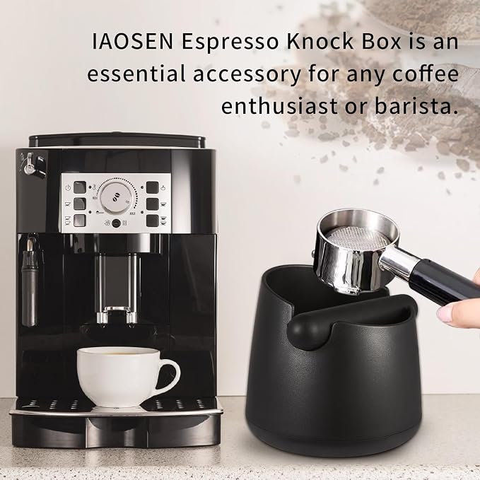 IAOSEN Knock Box Large Capacity Design Espresso Knock Box Shock-absorbent Knock Box Espresso with Removable Knock Bar and Non-Slip Base Espresso Accessories for Home/Office
