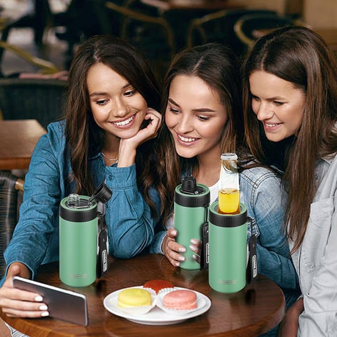 4 In 1 Beer Can Cooler Bottle Holder with Drinking Spout Lid for 12oz Regular, Slim Skinny Cans and Thermal Bottles,Sealed Insulated Double Wall Vacuum Stainless Steel Can Keeps Your Drinks Cold