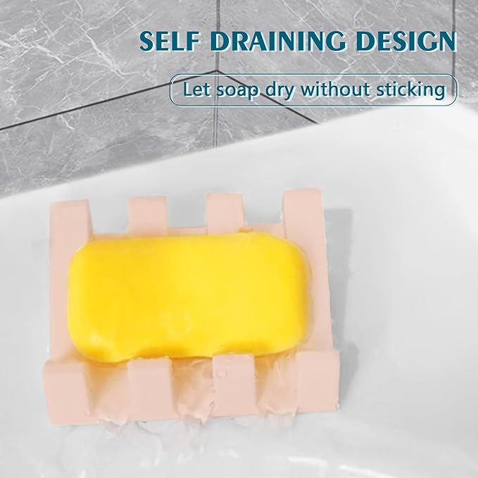 Self Draining Soap Dish,Silicone Suction Cup Soap Holder, Bathroom Soap Dish for Bar Soap,Can Extend Soap Life,Bathroom, Bath Tub, Kitchen Sink (3, Pink)