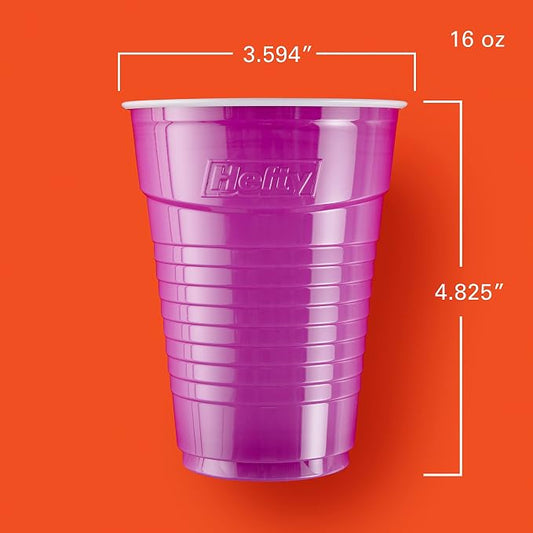 Hefty Party On Disposable Plastic Cups, Assorted, 16 Ounce, 100 Count | Bulk Pack, Disposable Plastic Cups for Parties, 4 Fun Colors, Easy-to-Grip Design, Ideal for Large Tailgates, BBQs, Birthdays