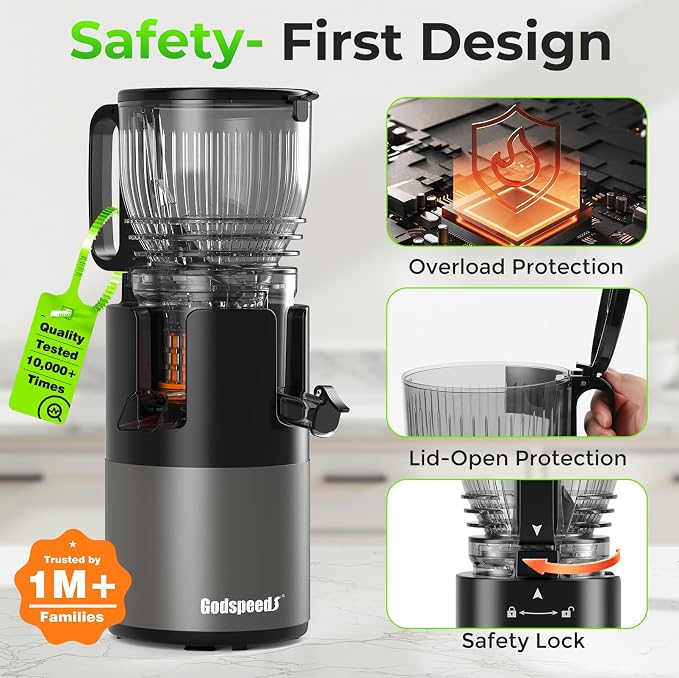 Godspeeds Juicer Machines, 5.8" Large Feed Chute Cold Press Juicer | For Whole Fruits & Vegetables, Easy to Clean Design, High Juice Yield Slow Masticating Juicer for Home Daily Wellness