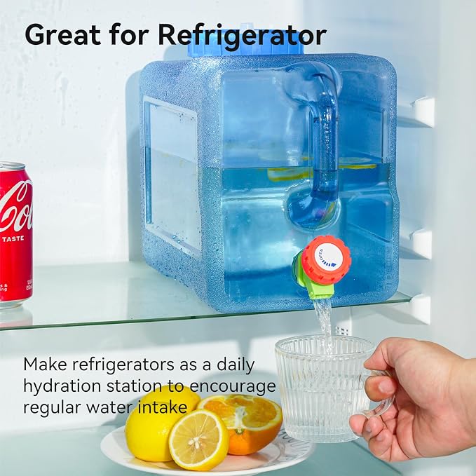 Drink Water Dispenser for Fridge - 3 Gallon Beverage Dispenser with Leak-Proof Spigot, Portable Food-grade Water Jug Container with Spout Handle for Kitchen Refrigerator Outdoor Camping Hiking, Blue