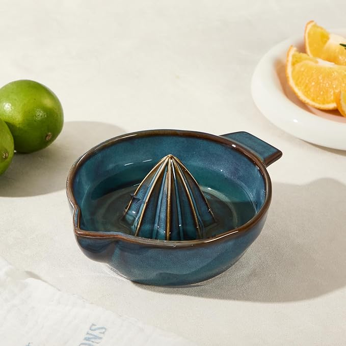 Ceramic Lemon Juicer Reamer Manual Citrus Lime Hand Squeezer Bowl Handheld | with Handle and Pour Spout, Easy to Use and Clean, Dishwasher Safe