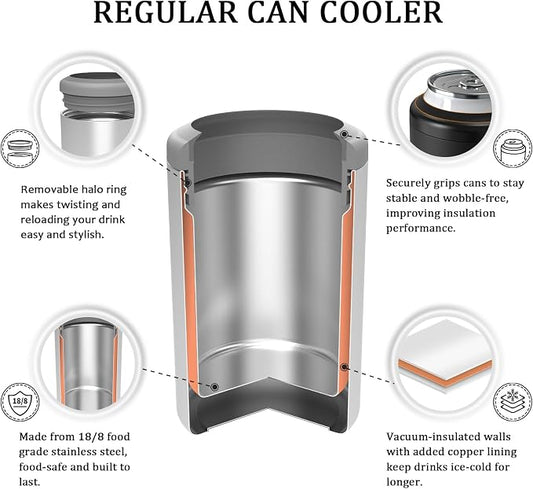 TILUCK Standard Can Cooler, Stainless Steel Insulated Cans, 12 oz | Beer & Hard Seltzer, Doucle-Walled Stainless Steel Insulated Slim Cans, Slim 12 oz