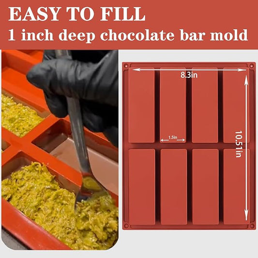 8 Cavity Rectangle Silicone Molds For Food,1 Inch Deep Chocolate Bar Baking Mold,Homemade Granola Bar/Cereal Protein Energy/Candy Bar - Set of 1