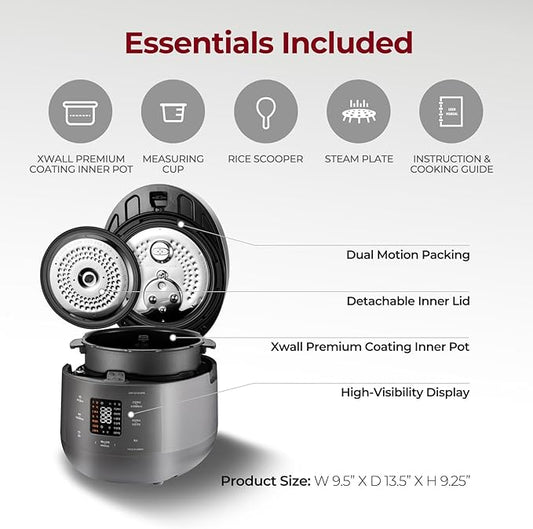 CUCKOO Twin Pressure Rice Cooker 6-Cup Uncooked / 12-Cup Cooked with Nonstick Inner Pot, Versatile Rice Maker & Warmer with 16 Menu Options, Open Cooking Mode, Voice Guide, Gray (CRP-ST0609FG)