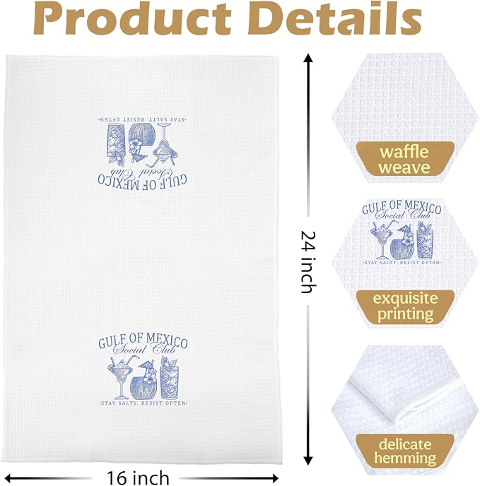 Mexico Political Kitchen Towels - Funny Cocktail Gifts Decorative Waffle Dish Towels, Cocktail Gifts Hand Towel, Mexico Coastal Beach Tea Towel, 16x24 Inches