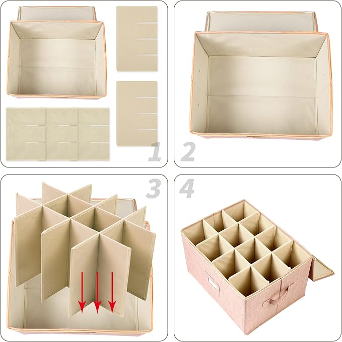 popoly Wine Glass Storage Box, Stemware Storage Containers Cases with Dividers, Stackable Moving Supplies for 12 Wine Glasses, Drinkware, Glassware or Crystal (Beige) | Stackable Moving Supplies for 12 Wine Glasses, Drinkware , Glassware or Crystal, Ha...