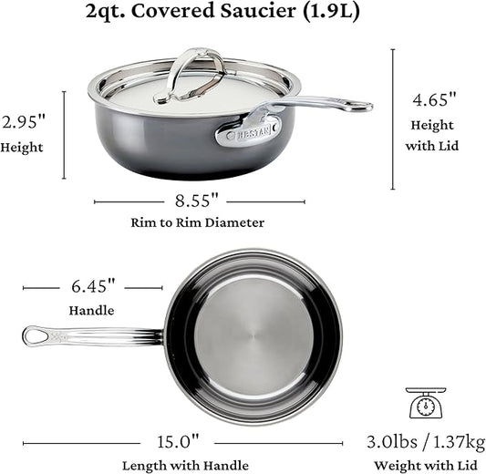 Hestan - NanoBond Collection - Titanium Stainless Steel Saucier Pan with Lid, Induction Cooktop Compatible, 2-Quart