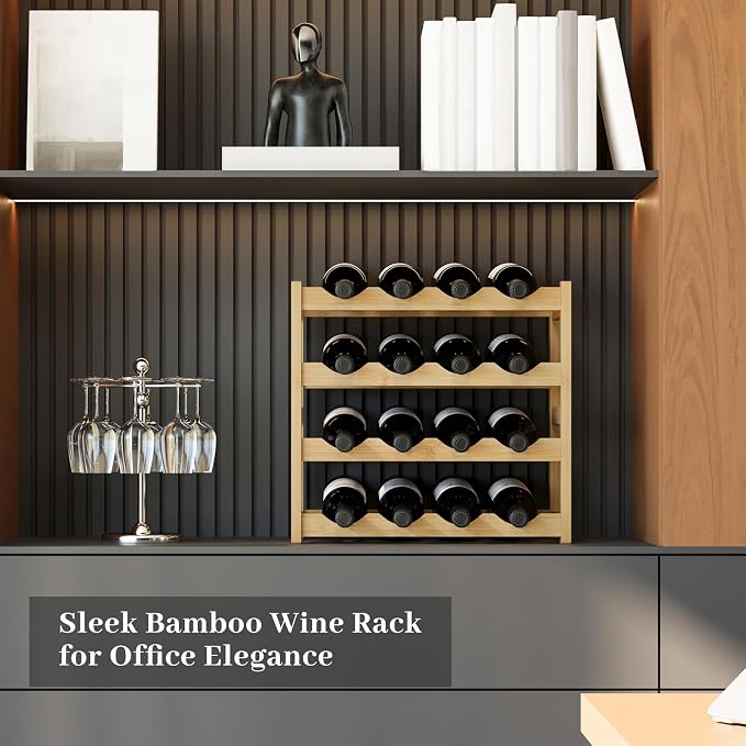 Wine Rack,Bamboo Wine Storage Cabinet Shelf,Countertop Wine Shelf- Freestanding Wine Holder for Kitchen & Pantry (Natural, 4-Tier)