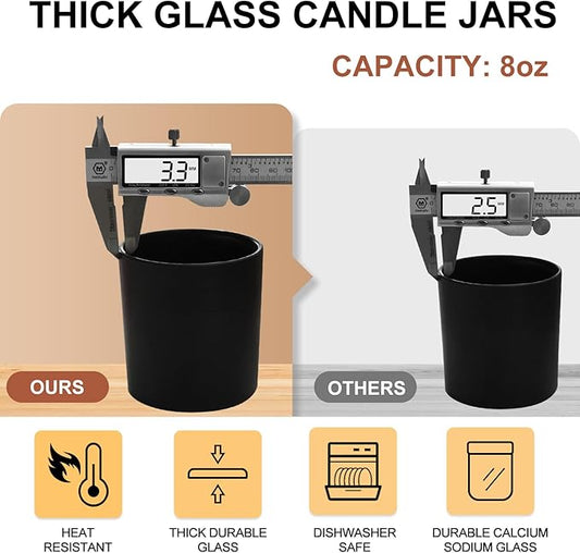 8 OZ Thick Candle Jars for Making Candles 15 Pcs, Black Empty Jars with Wood Lids for Candle Making, Sample Container,Matte Black