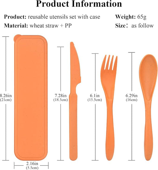 DISSKNIC 4 Sets Reusable Utensils Set with Case,Travel Utensils Cutlery Set Spoons and Forks Set, Reusable Plastic Utensils for Lunch Box Accessories for Adults, Portable Lunch Utensils Set for Daily