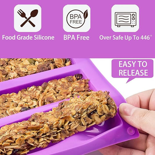 Rectangle Granola Bar Silicone Molds(8 Cavity),1 Inch Deep Chocolate Bar Baking Mold For Food,Homemade Snacks Cereal Protein Energy/Candy Bar - Set of 1