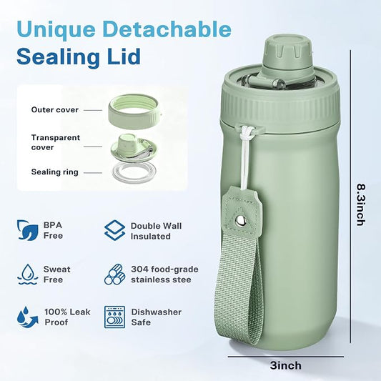 5 In 1 Beer Can Cooler Bottle Holder with Drinking Spout Lid for 12oz Regular, Slim Skinny Cans Bottles,Sealed Insulated Double Wall Vacuum Stainless Steel Can Keeps Your Drinks Cold(Green)