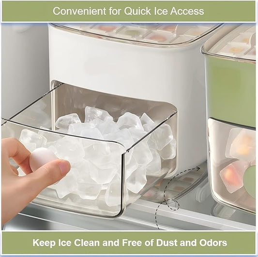 Ice Cube Tray with Lid & Bin Ice Maker Ice Trays for Freezer Ice Container- Reusable Ice Mold for Whiskey, Cocktail, Coffee, Beer Drinks with Ice Trays Ice Tongs (White)