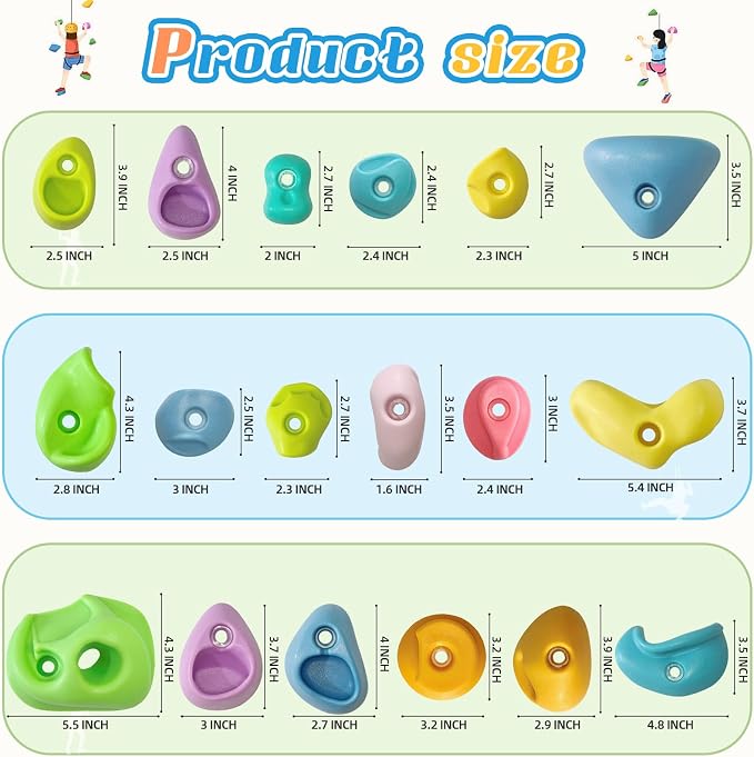 45 PCS Rock Climbing Wall for Kids,Rock Wall Climbing Holds,Adults Climbing Wall Grip Kits Holds Up to 230 lbs for Outdoor Indoor Home Playground Climbing Holds(Pastel Color)