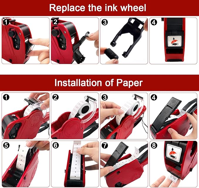 MX-5500 8 Digits Price tag Gun with 5000 Sticker Labels and 3 Ink Refill, Label Maker Pricing Gun Kit Numerical Tag Gun for Office, Retail Shop, Grocery Store (30 Rolls + 3 Refill Ink)