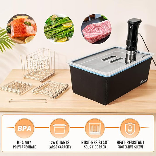 HOMENOTE Large Sous Vide Container 26 Quarts with Lid,Complete Sous Vide Accessories Kit BPA Free,Compatible with Anova and Most Sous Vide Cookers(Comes with 2 Sous Vide Racks and Insulating Sleeve)