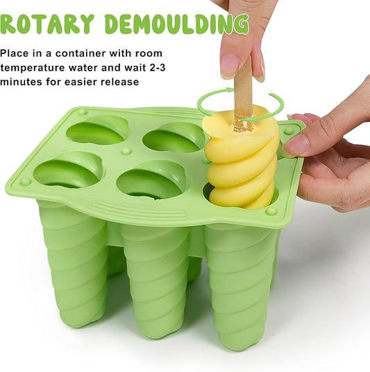 Popsicles Molds, 6 Cavity Ice Pop Mold with 20pcs Wooden Sticks, Silicone Popsicle Mold, Easy Release Ice Cream Molds, BPA Free Ice Cream Maker for Summer Party, Homemade Popsicles Frozen Dessert