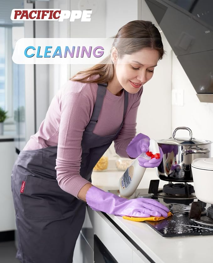 PACIFIC PPE 2 Pairs Dishwashing Cleaning Gloves with Latex free, Cotton lining, Kitchen Gloves (Purple+Blue, Large)