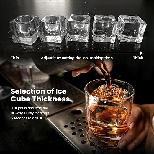 Kismile Clear Ice Cube Maker, 1.6" Square Ice Cubes,3 Pcs in 20 Mins, 155pcs/Day, 24H Timer, Self-Cleaning, Ice Maker Countertop with 5 Ice Sizes, for Whiskey, Cocktails & Bourbon