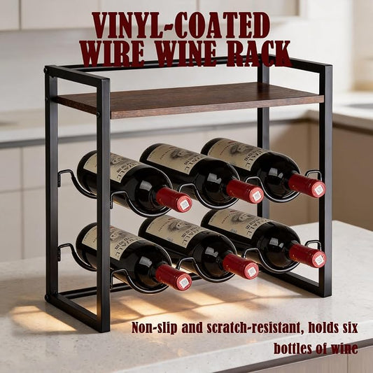 Double-tier wine rack. Tabletop wine rack. It adopts vinyl coating process to prevent scratches. It is an ideal storage rack for red wine and champagne. It is also an excellent gift for wine lovers