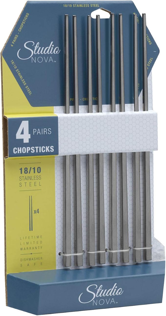 Studio Nova Premium 18/10 Stainless Steel Chopsticks (Four Pair)