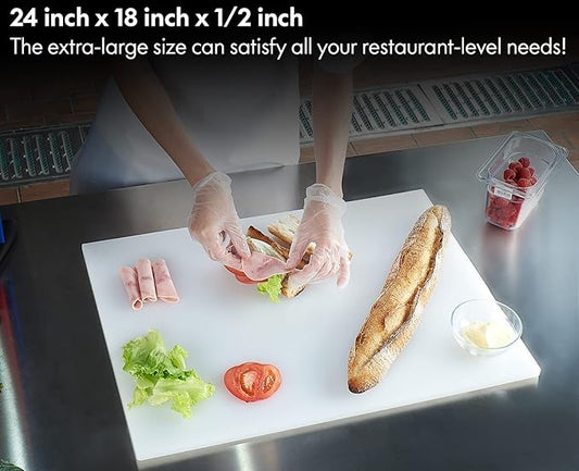 CURTA Cutting Boards for Kitchen, 24" x 18" x 0.5" Yellow Color Coded Plastic Commercial Chopping Board Anti Slip Surface Dishwasher Safe