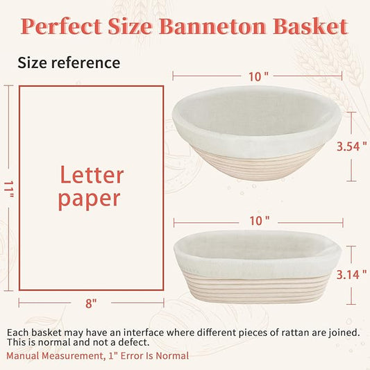Aliggbent 38Pcs Sourdough Bread Baking Supplies, 10'' Round & Oval Banneton Bread Proofing Baskets with 24 oz Sourdough Starter Jar Kit, Digital Scale, Bags & Bread Making Tools Kit for Artisan Baking
