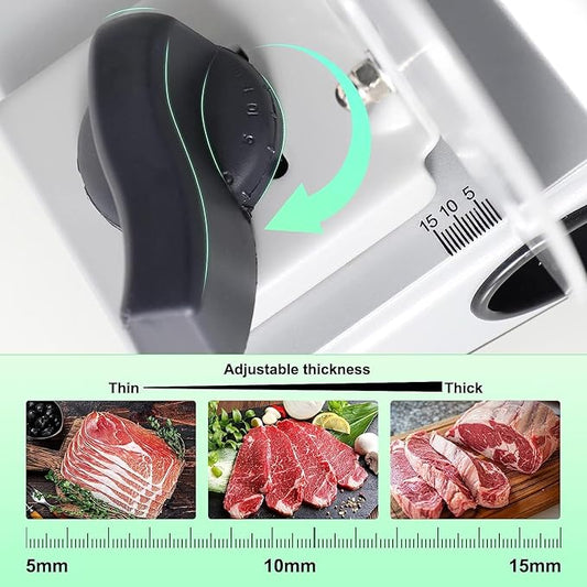 OSTBA Meat Slicer Machine for Home, Electric Deli Food Slicer with Removable 6.7” Stainless Steel Blades, 0-15mm Adjustable Thickness, Easy to Clean, 150W, Ideal for Cold Cuts, Cheese, Bread, Fruit