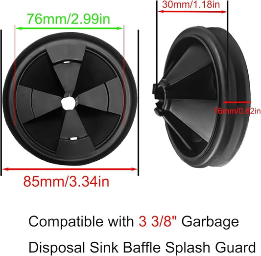 2pcs 3 3/8" Garbage Disposal Sink Baffle QCB-AM Splash Guards for Insinkerator, Garbage Disposal Quiet Cover Splash Guard Replacement for InSinkErator Evolution Series (Black)