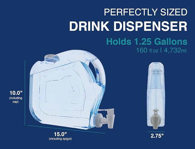 Arrow Ultra Drink Dispenser for Fridge, 1.25 Gallon - Plastic Beverage Dispenser with Spigot - Clear Space-Saving Design with Handle - Ideal for Water, Juice & Iced Tea - BPA Free - Made in USA