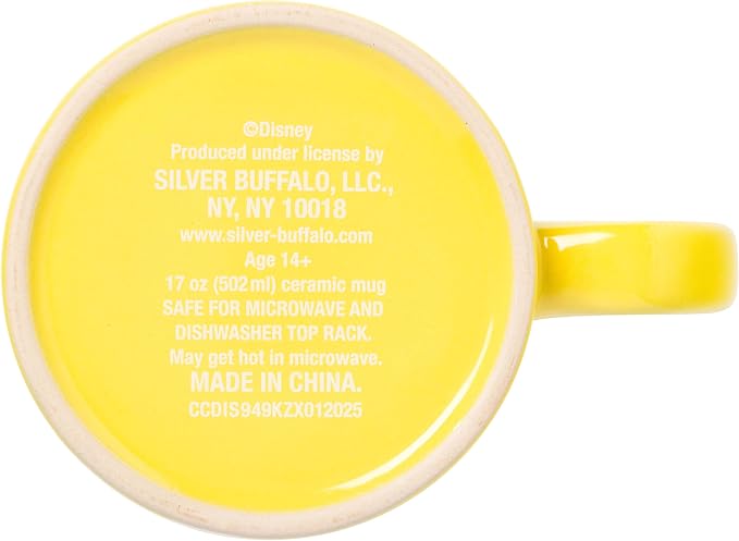 Silver Buffalo Disney Mickey and Friends Featuring Donald Duck Etched Engraved Wax Resist Handmade Ceramic Yellow and Blue Pottery Mug, 17 Ounces