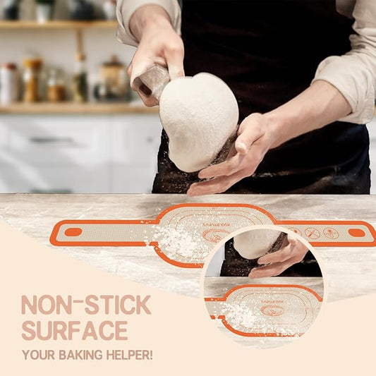 Silicone Bread Sling Oval and Round, 2 PCS Nonstick&Reusable Bread Baking Mats, Easy-To-Clean Dutch Oven Liners, Sourdough Bread Baking Supplies (Oval and Round, Orange)