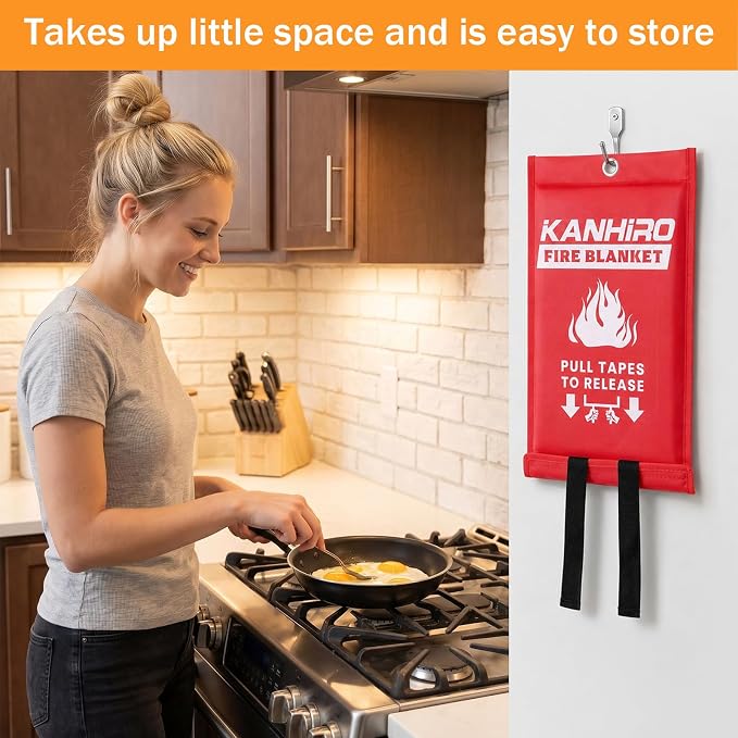 kanhiro Fire Blanket Emergency for Home Kitchen - Fiberglass Fire Suppression Blanket Great for School, Fireplace, Grill, Car, Office, Warehouse (6 Pack, 39 in X 39 in)
