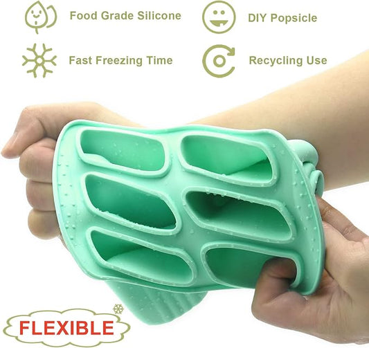 6 Pieces Silicone Popsicle Molds,Easy-Release Bpa-Free,Ice Pop Mold,Ice Cream Molds For Kids,With 50 Pcs Popsicle Sticks+Cleaning Brush(Green)