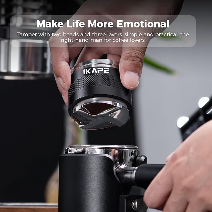IKAPE Coffee Products, 51mm Coffee Distributor & Hand Tamper, Adjustable Depth Espresso Distributor Fits All 51mm Espresso Portafilter, Compatible with Delonghi Bottomless Portafilter (Black)