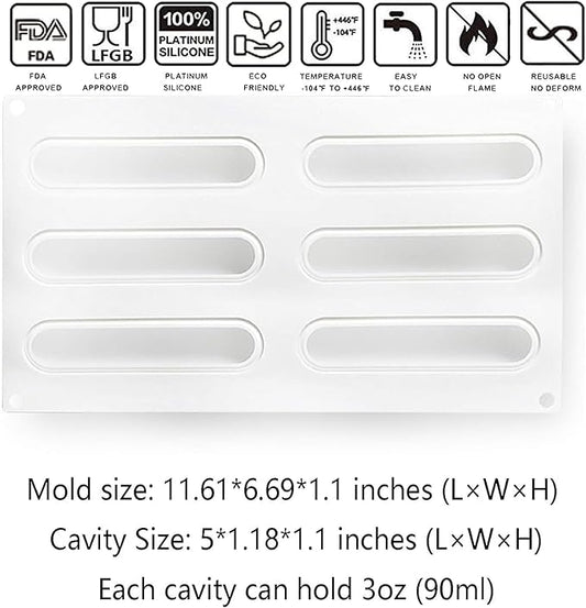 OCPO KITCHEN Eclair Silicone Mold for Baking Mousse Cake Dessert Pastry Chocolate, Ice Cream Mould, Cake Decoration Mold, Fashion Eclair Shape (6-Cavity)