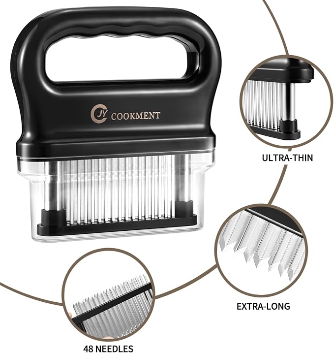 Meat Tenderizer with 48 Stainless Steel Ultra Sharp Needle Blades, Kitchen Cooking Tool Best for Tenderizing, BBQ, Marinade