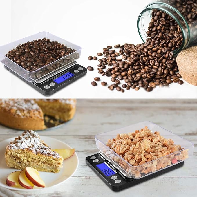 Fuzion Small Gram Scale 3000g, Digital Kitchen Food Scale, Gram and Ounce | 0.1g Accuracy, 6 Modes, 2 Trays Included, LCD Display, Tare, Piece Counting, For Food, Coffee, Cooking, Herb, Reptiles, Coins